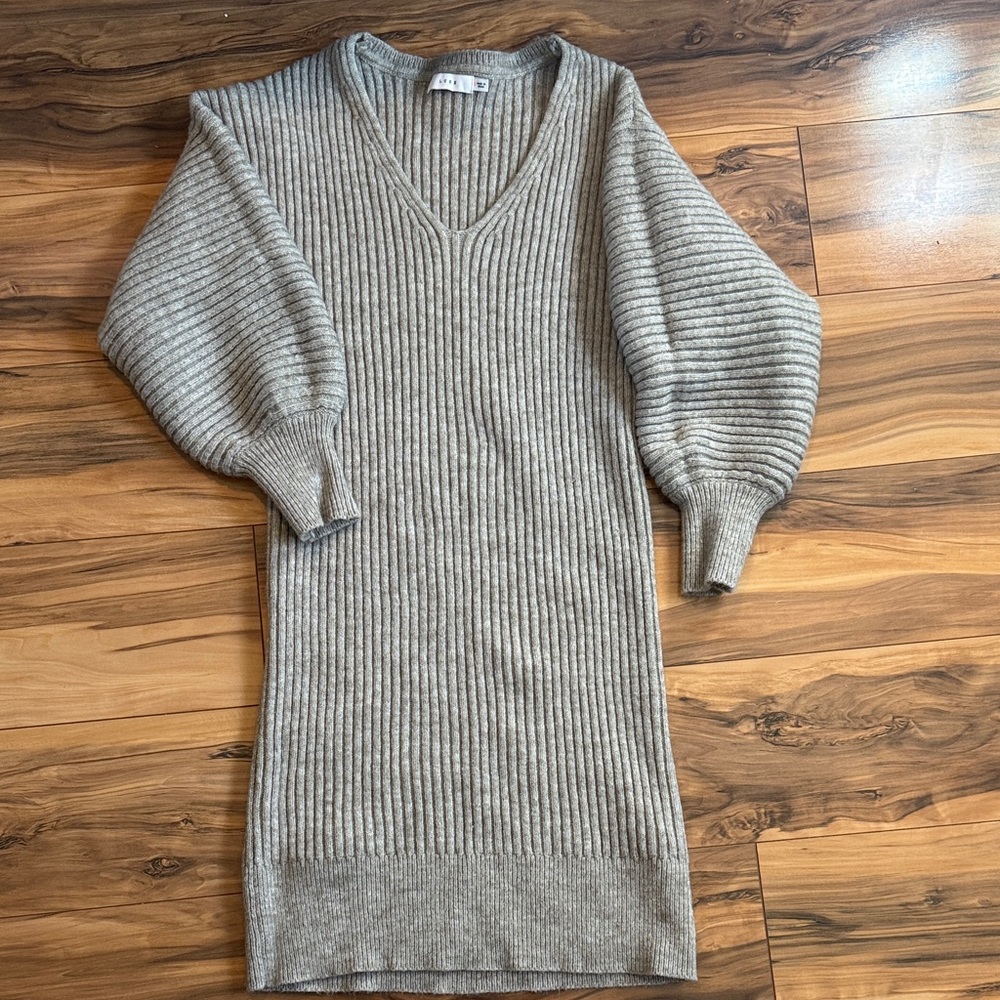 V-Neck Ribbed Sweater Dress
